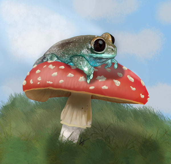 Frog On Mushroom Vinyl Sticker