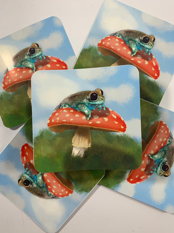 Frog On Mushroom Vinyl Sticker