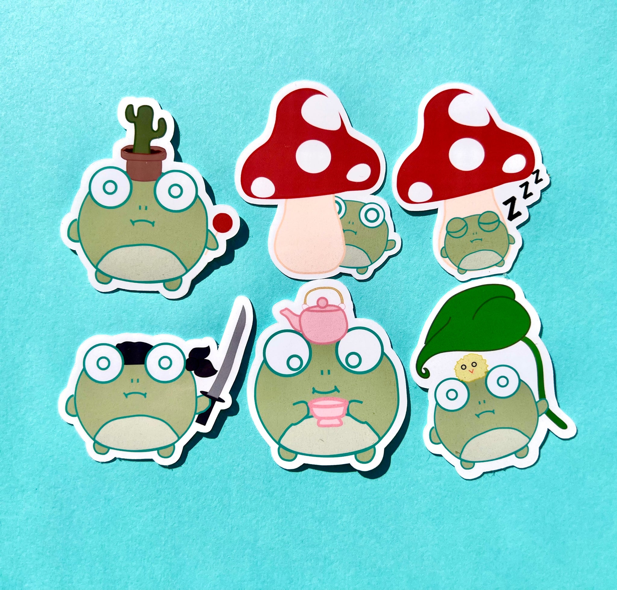 Frogs doing frog things sticker pack